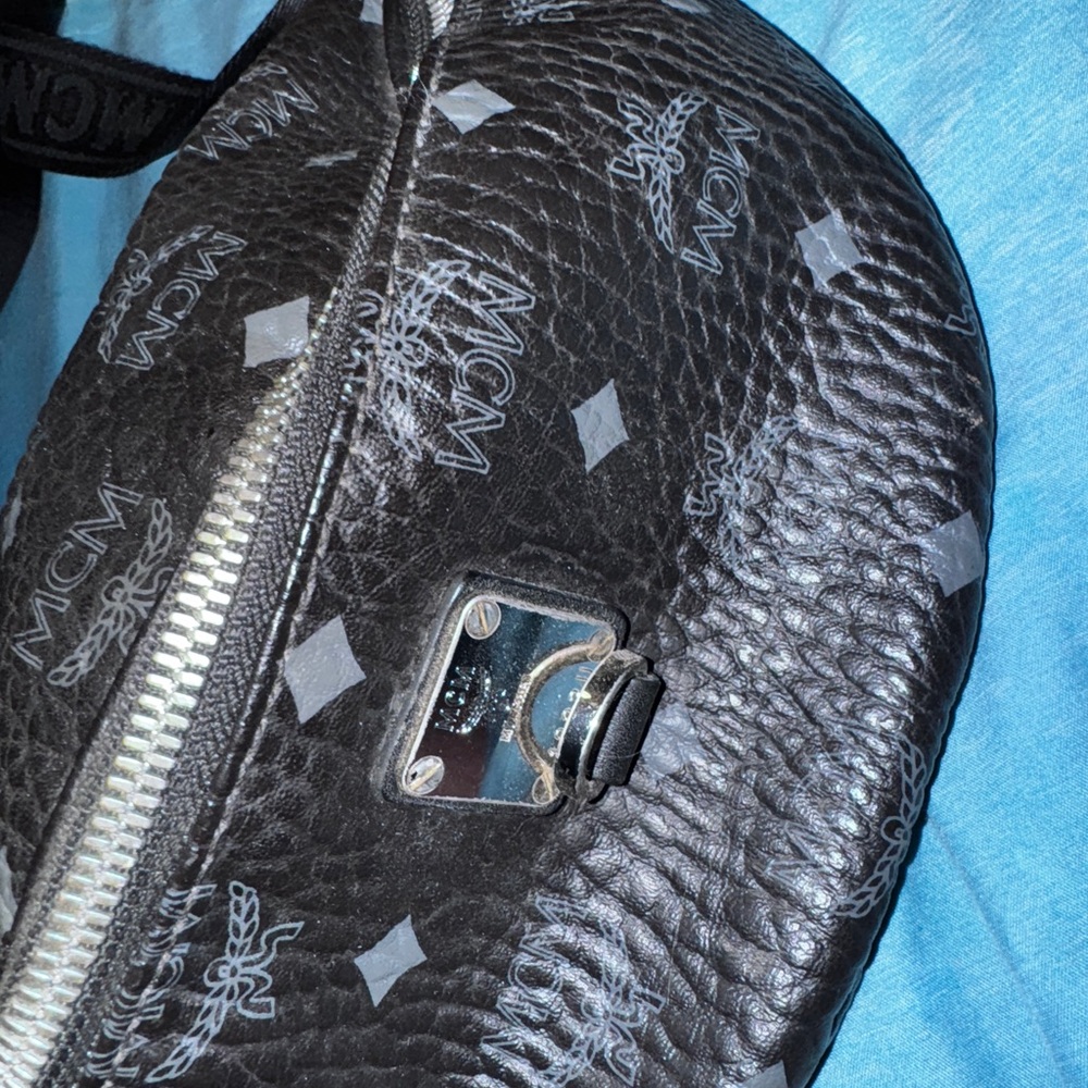 MCM Black and Gray Leather Belt Bag